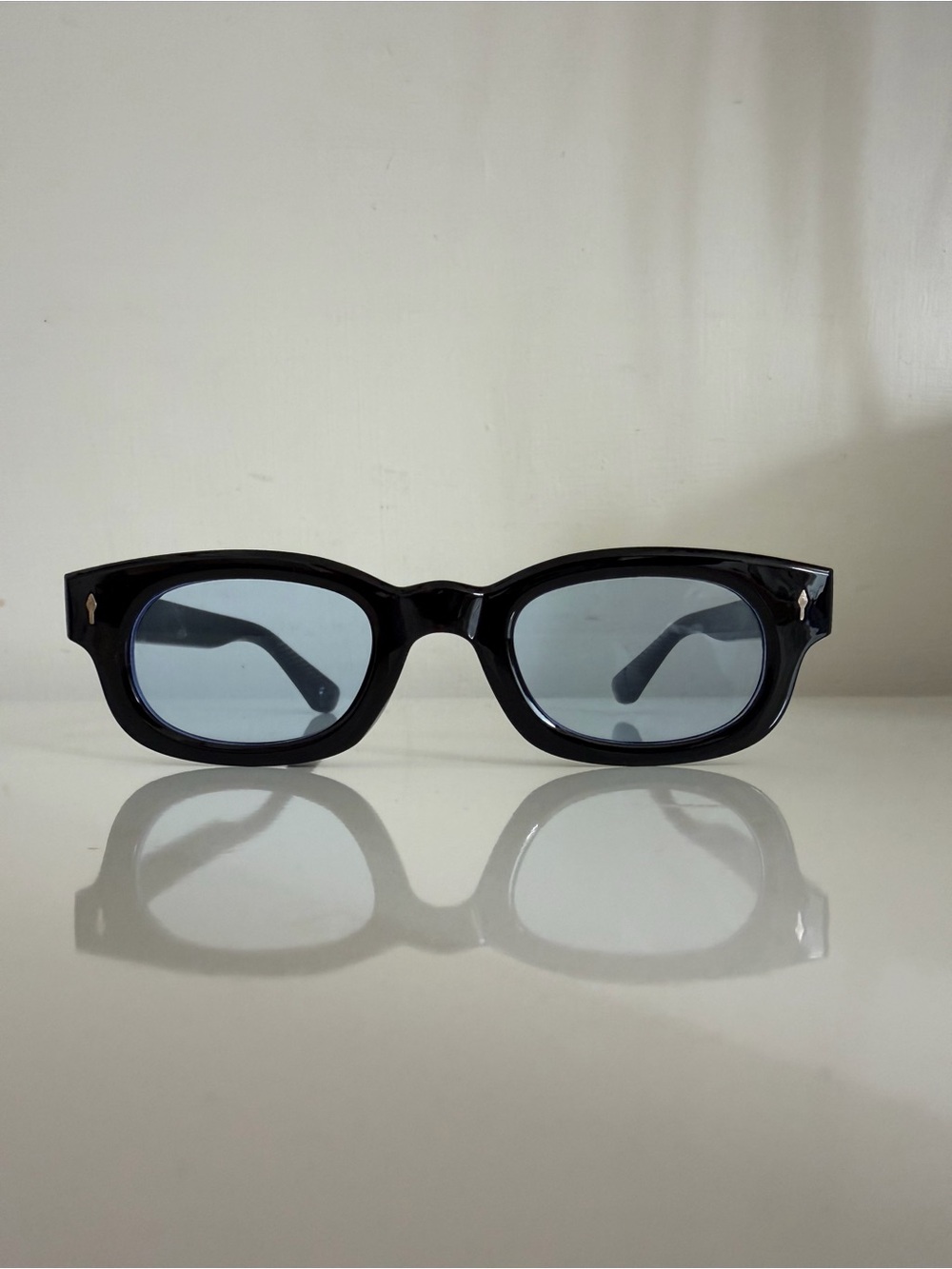 Black Rectangle Frame Sunglasses with Blue Lenses